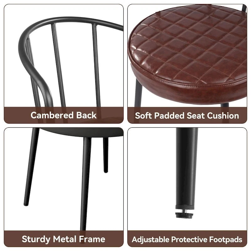 Set di 2 sedie da pranzo in pelle con struttura in metallo