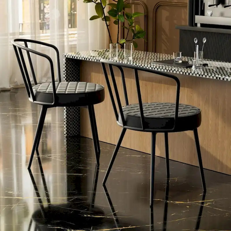 Set di 2 sedie da pranzo in pelle con struttura in metallo