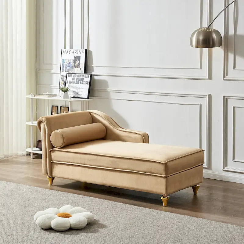 Chaise longue moderna imbottita in velluto con contenitore