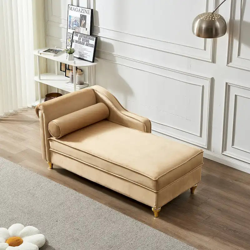 Chaise longue moderna imbottita in velluto con contenitore