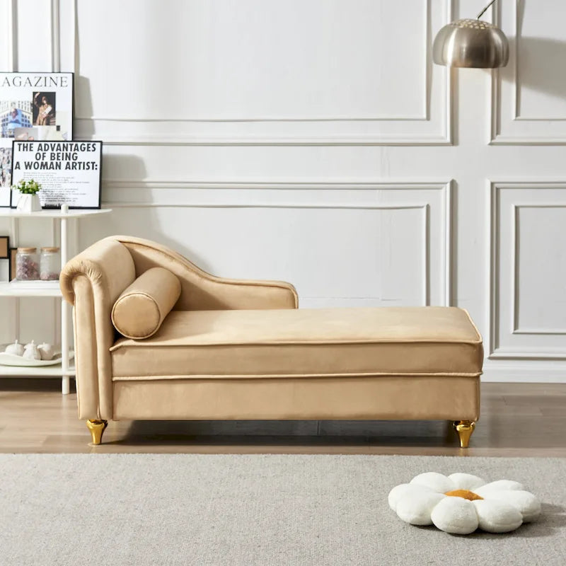 Chaise longue moderna imbottita in velluto con contenitore