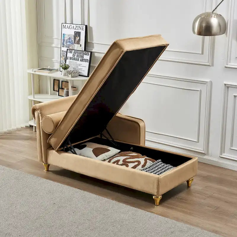 Chaise longue moderna imbottita in velluto con contenitore