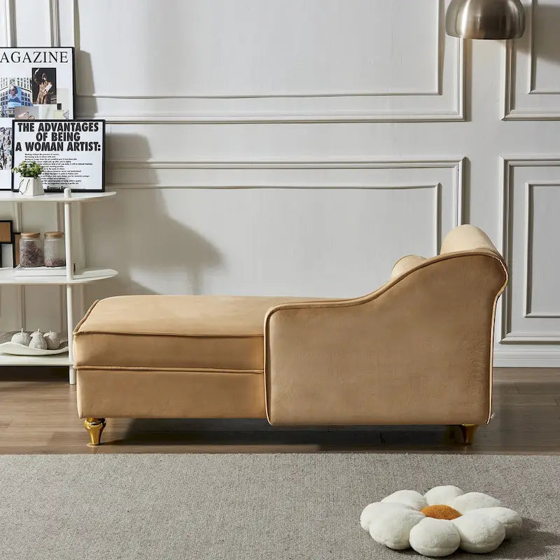 Chaise longue moderna imbottita in velluto con contenitore