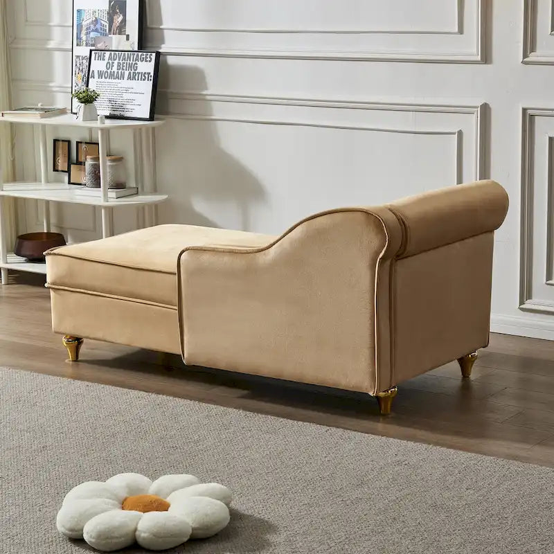 Chaise longue moderna imbottita in velluto con contenitore