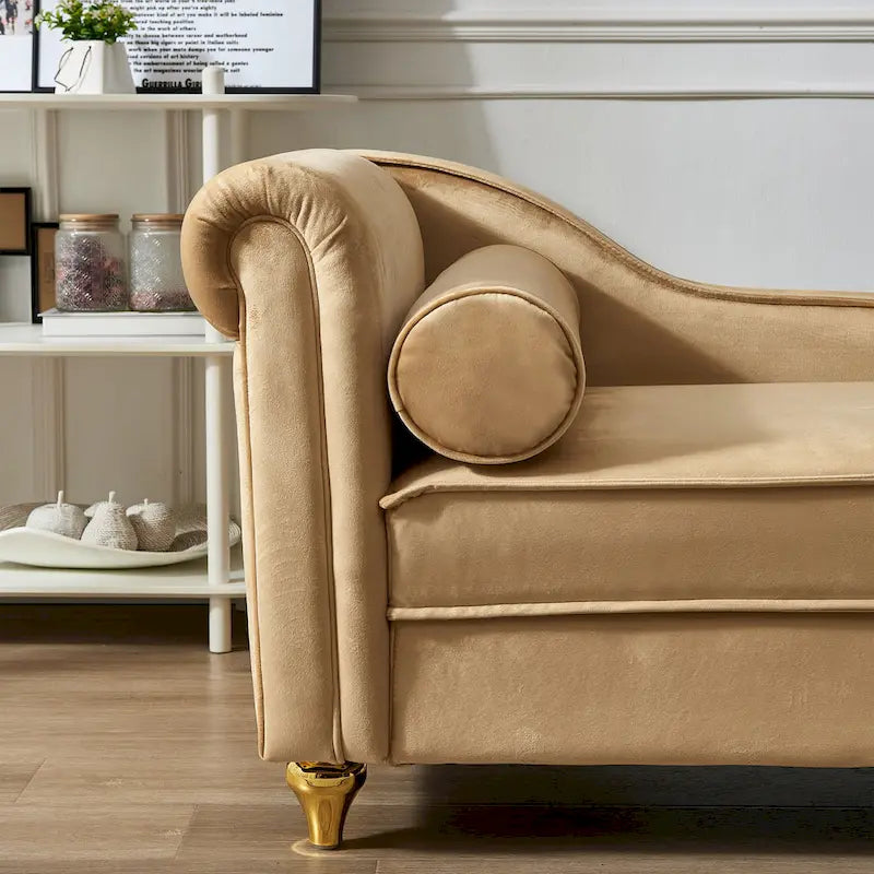 Chaise longue moderna imbottita in velluto con contenitore