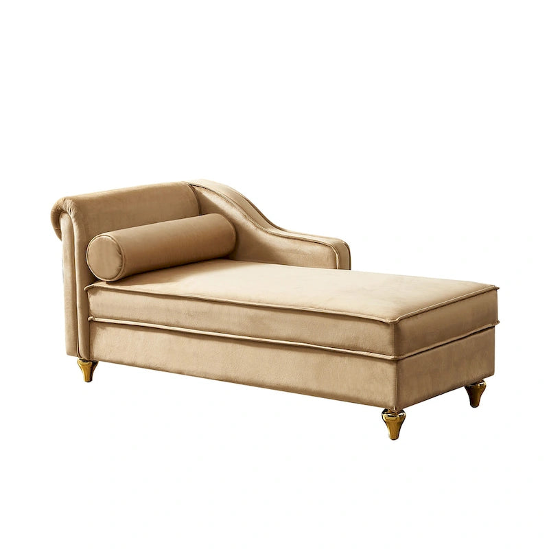 Chaise longue moderna imbottita in velluto con contenitore