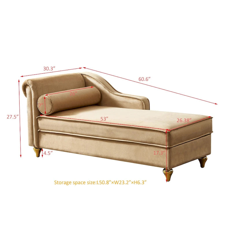Chaise longue moderna imbottita in velluto con contenitore