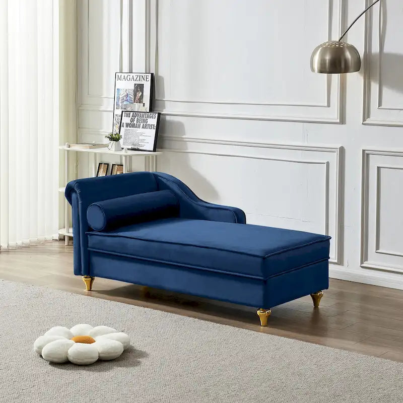 Chaise longue moderna imbottita in velluto con contenitore