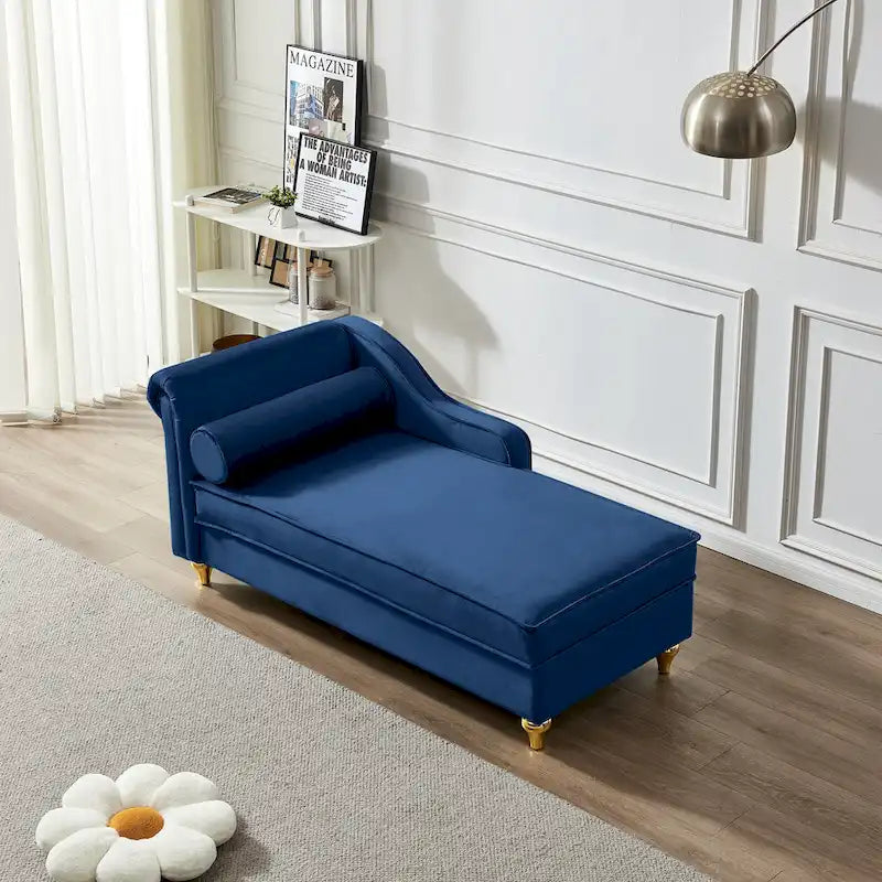 Chaise longue moderna imbottita in velluto con contenitore