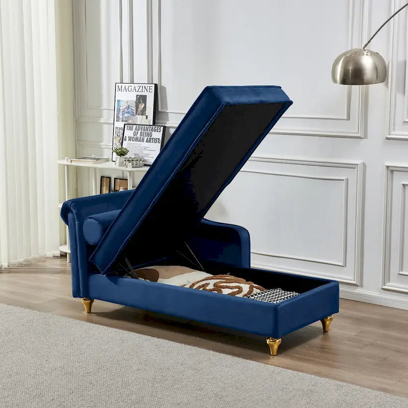 Chaise longue moderna imbottita in velluto con contenitore
