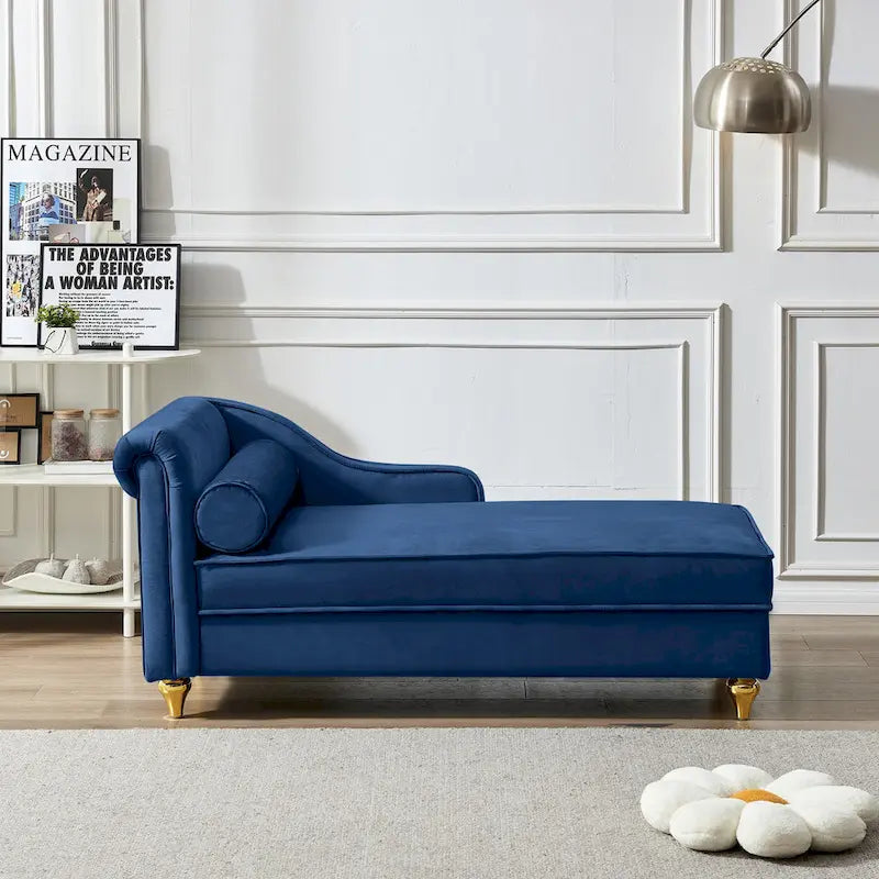 Chaise longue moderna imbottita in velluto con contenitore