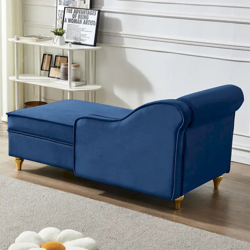 Chaise longue moderna imbottita in velluto con contenitore