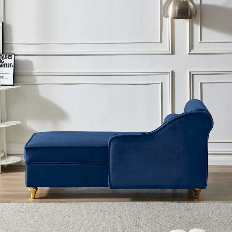 Chaise longue moderna imbottita in velluto con contenitore