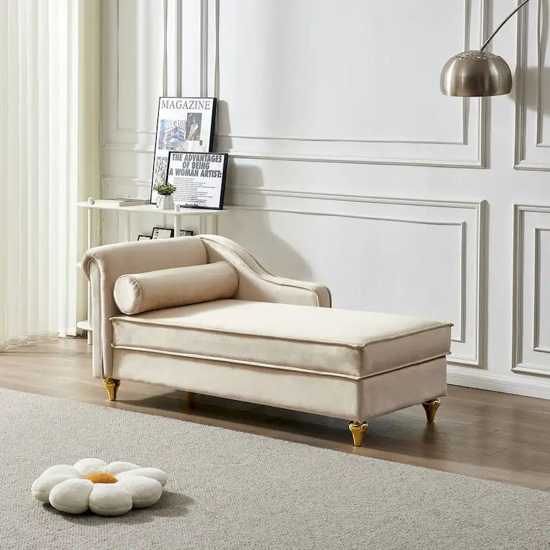 Chaise longue moderna imbottita in velluto con contenitore