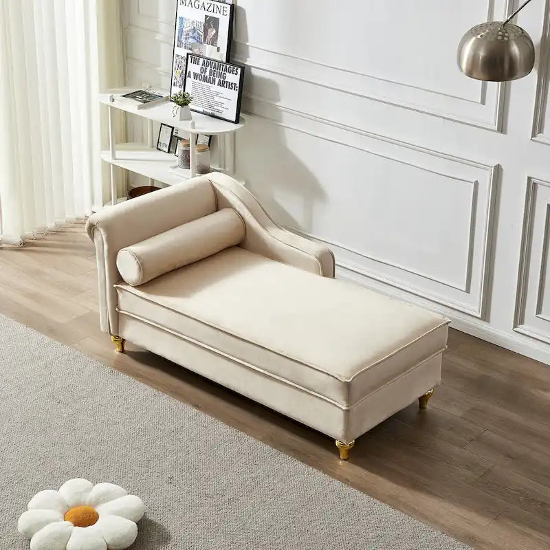 Chaise longue moderna imbottita in velluto con contenitore