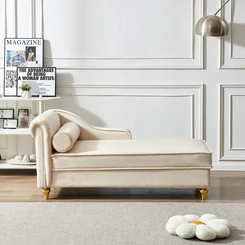 Chaise longue moderna imbottita in velluto con contenitore