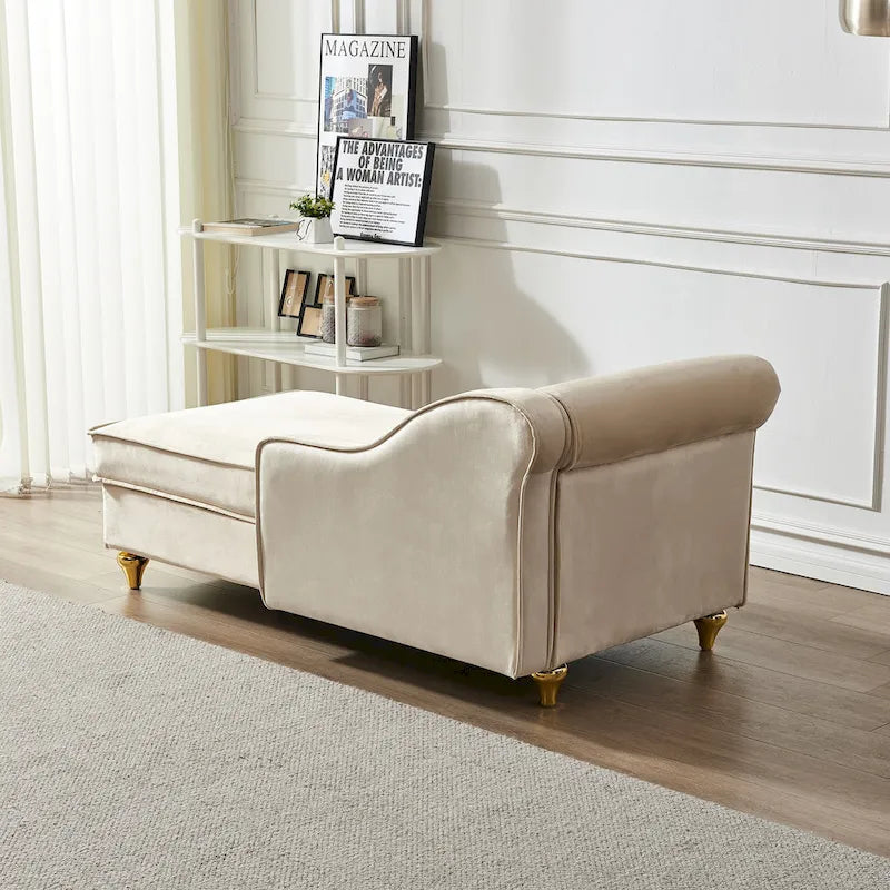 Chaise longue moderna imbottita in velluto con contenitore