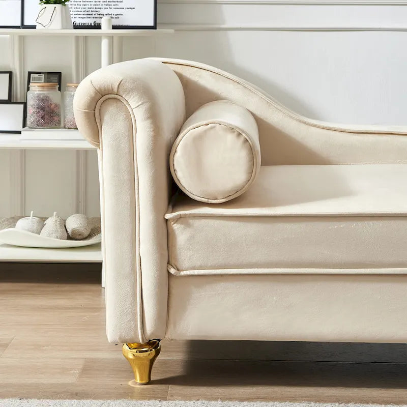 Chaise longue moderna imbottita in velluto con contenitore