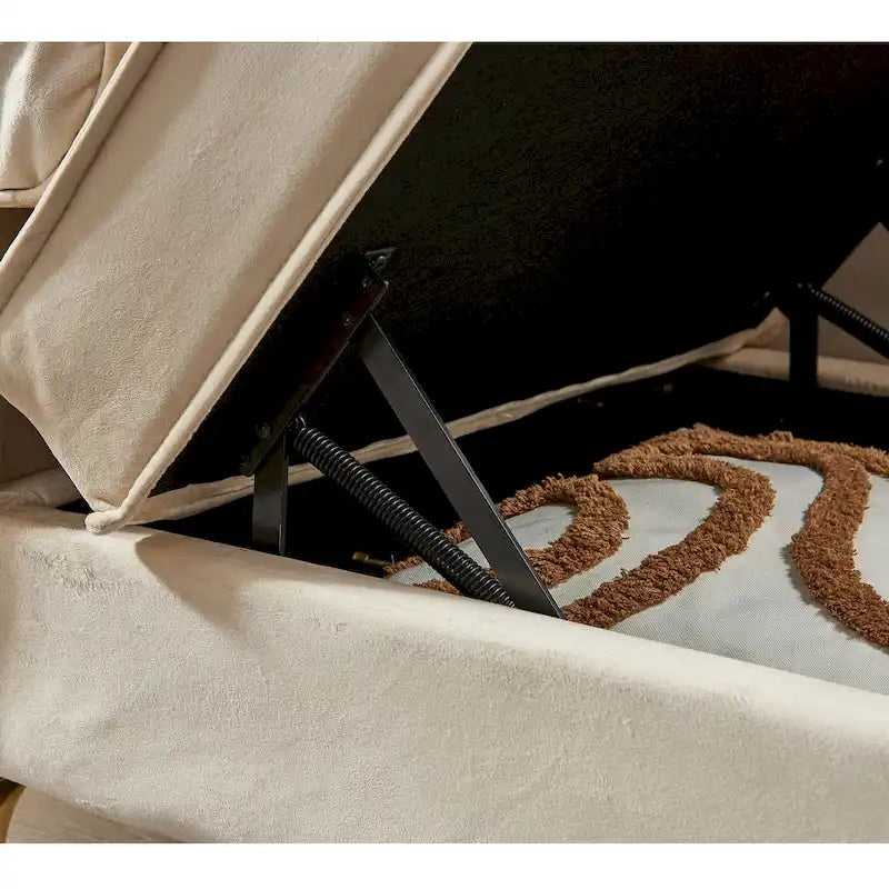 Chaise longue moderna imbottita in velluto con contenitore