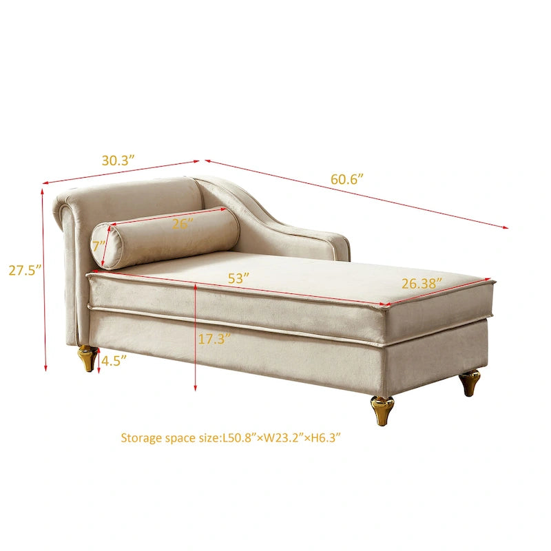 Chaise longue moderna imbottita in velluto con contenitore