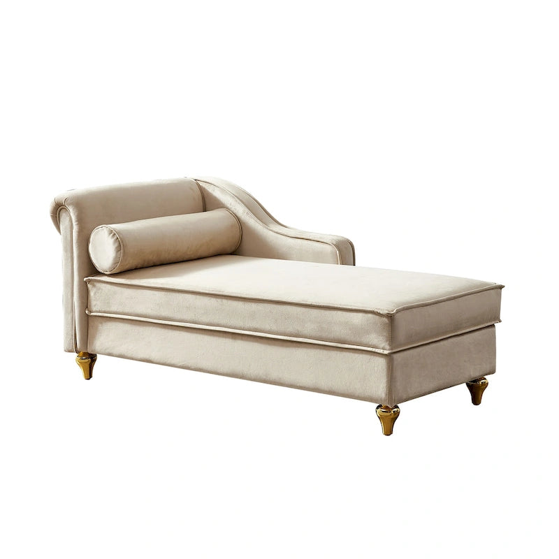 Chaise longue moderna imbottita in velluto con contenitore