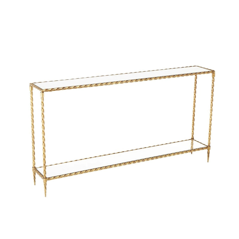 Consolle a 1 ripiano ispirata a fune metallica ritorta con ripiano e piano in vetro a specchio - Oro - Roche River Decor