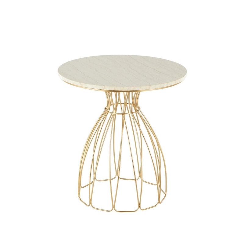 Tavolino d'appoggio/laterale con ripiano in marmo crema, ispirato a un fiore di metallo - Oro - Roche River Decor