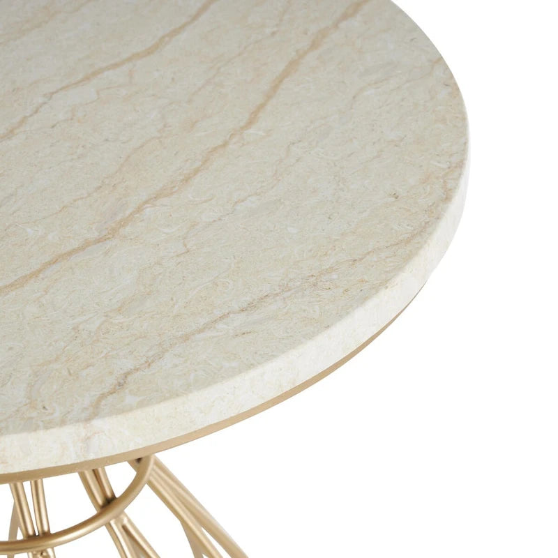 Tavolino d'appoggio/laterale con ripiano in marmo crema, ispirato a un fiore di metallo - Oro - Roche River Decor