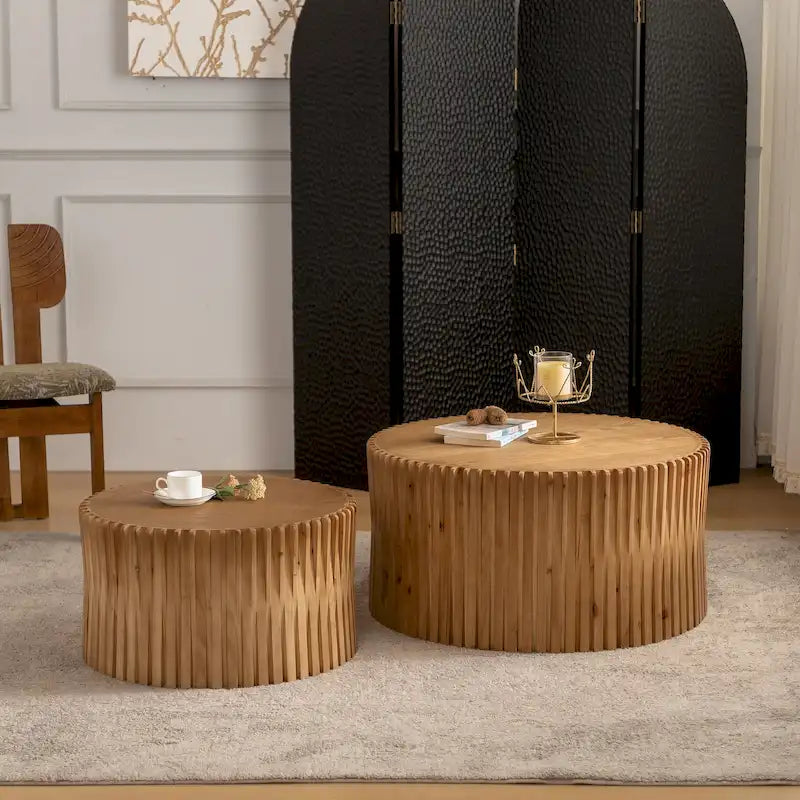 Ensemble de 2 tables basses avec motif gaufré vertical texturé pour salon