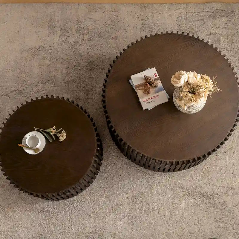 Set di Tavolini da Caffè con Design Goffrato a Rilievo Verticale per Soggiorno (Set da 2)