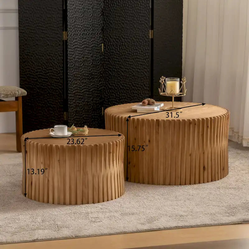 Set di Tavolini da Caffè con Design Goffrato a Rilievo Verticale per Soggiorno (Set da 2)