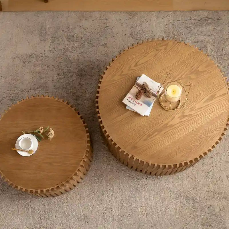 Set di Tavolini da Caffè con Design Goffrato a Rilievo Verticale per Soggiorno (Set da 2)
