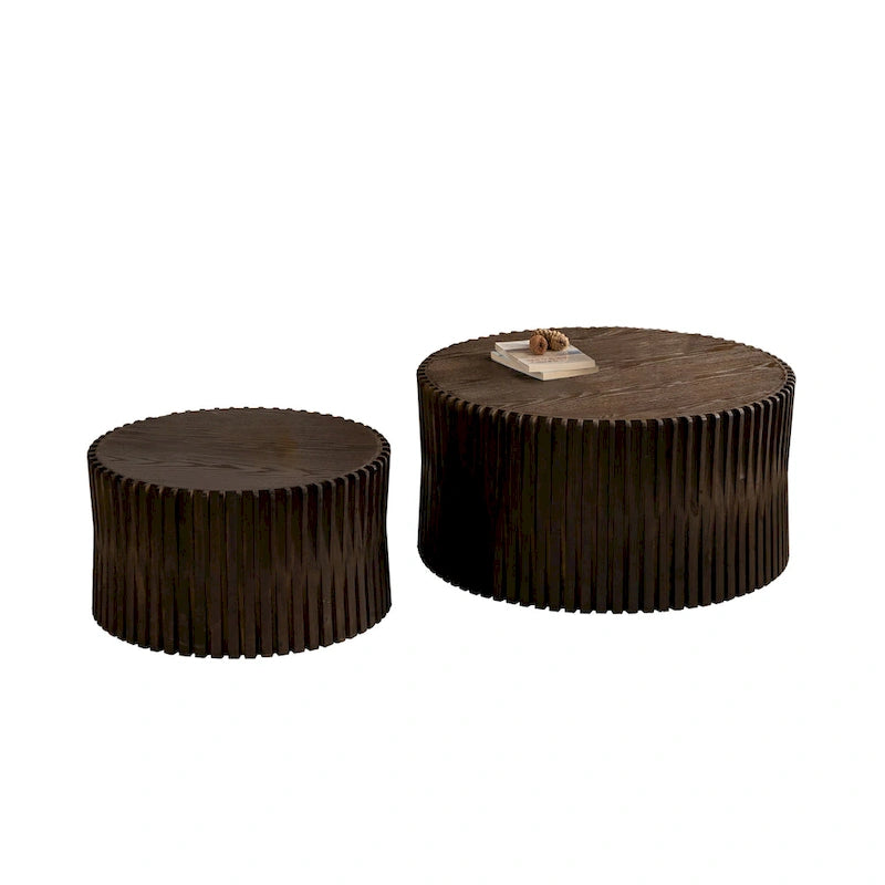 Set di Tavolini da Caffè con Design Goffrato a Rilievo Verticale per Soggiorno (Set da 2)