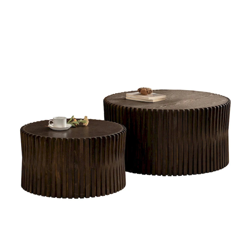 Set di Tavolini da Caffè con Design Goffrato a Rilievo Verticale per Soggiorno (Set da 2)
