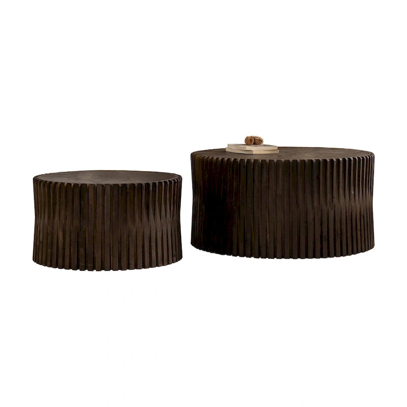 Set di Tavolini da Caffè con Design Goffrato a Rilievo Verticale per Soggiorno (Set da 2)
