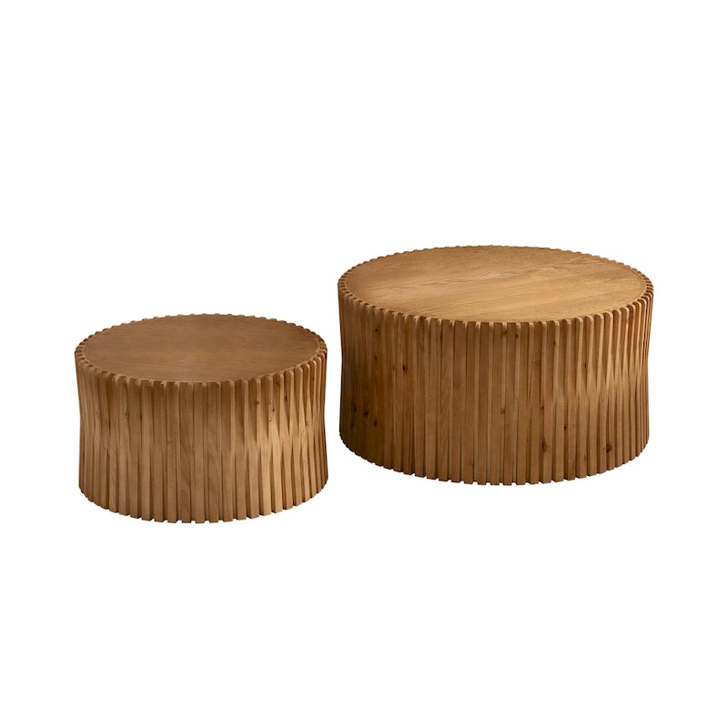 Set di Tavolini da Caffè con Design Goffrato a Rilievo Verticale per Soggiorno (Set da 2)