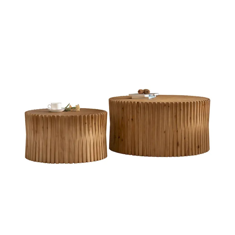 Set di Tavolini da Caffè con Design Goffrato a Rilievo Verticale per Soggiorno (Set da 2)