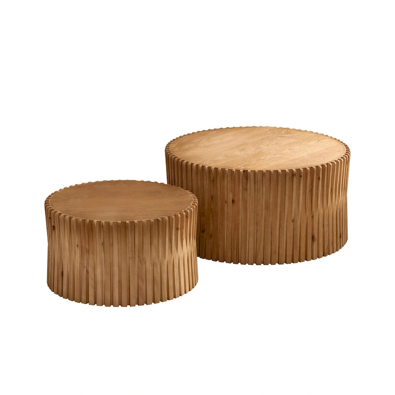 Set di Tavolini da Caffè con Design Goffrato a Rilievo Verticale per Soggiorno (Set da 2)