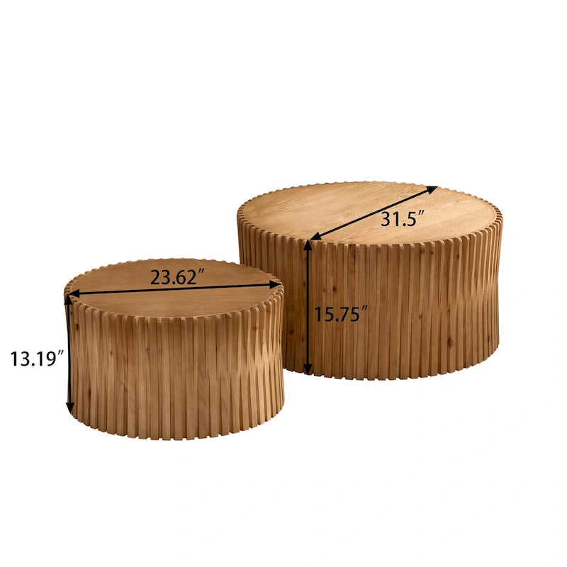 Set di Tavolini da Caffè con Design Goffrato a Rilievo Verticale per Soggiorno (Set da 2)