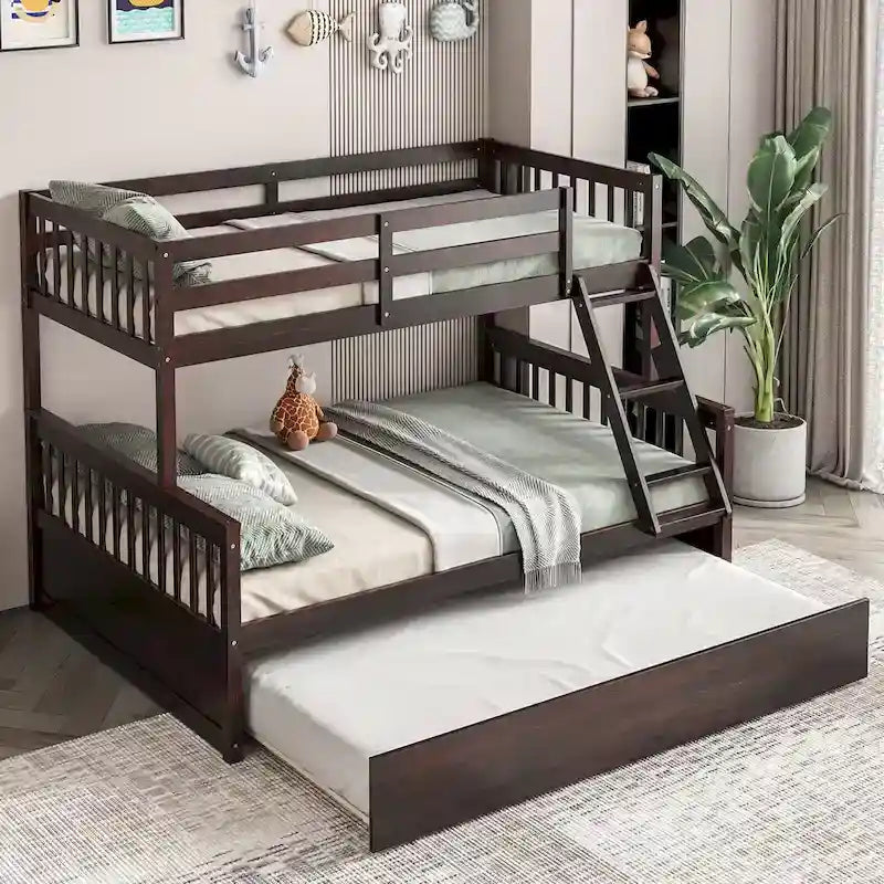 Gymax Twin Over Full Bunk Bed with Twin Trundle Convertible Platform