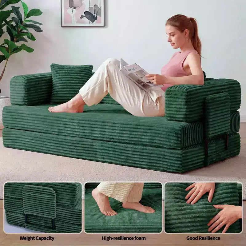 80.7 5-in-1 Convertible Sleeper Sofa Bed ??Corduroy, 1200 lbs, No Assembly