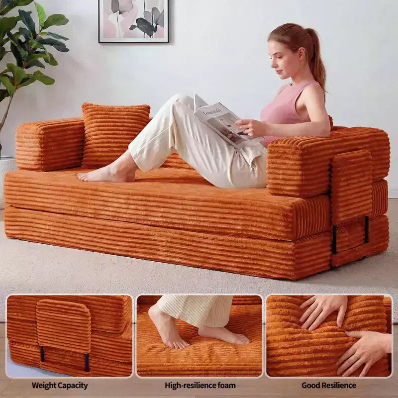 80.7 5-in-1 Convertible Sleeper Sofa Bed ??Corduroy, 1200 lbs, No Assembly