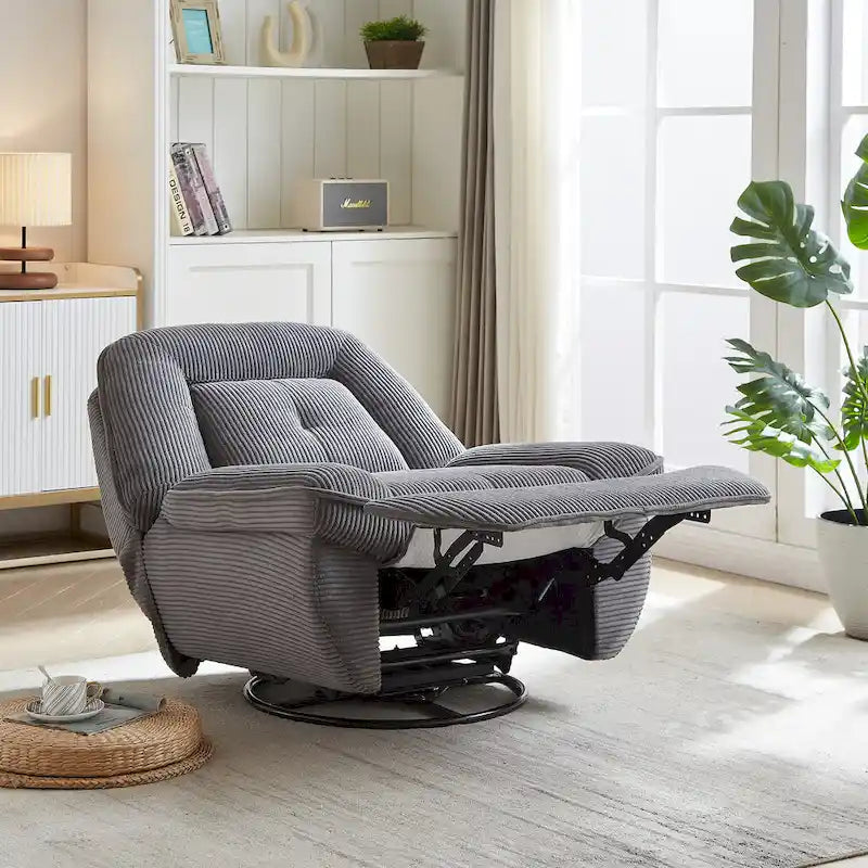 Corduroy Swivel Glider Recliner, Footrest for Living Room