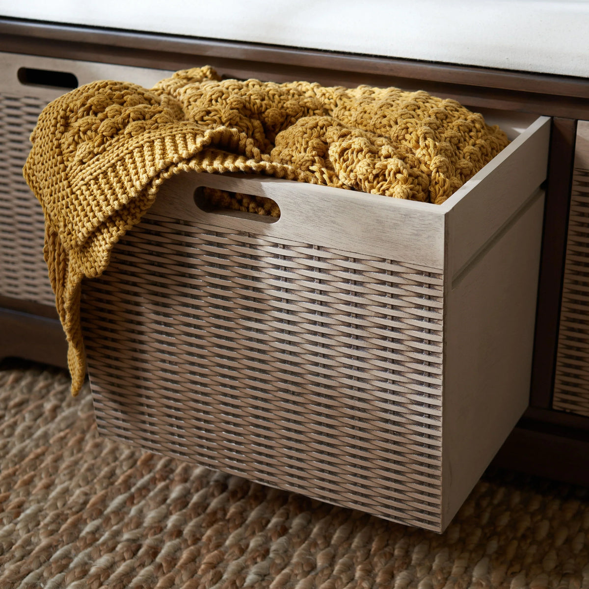 SAFAVIEH Fiorello 3-Drawer with Cushion Storage Bench - 47.3 W x 15 L x 19 H - 47Wx15Dx19H
