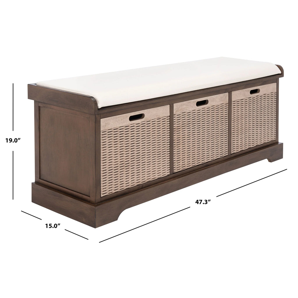 SAFAVIEH Fiorello 3-Drawer with Cushion Storage Bench - 47.3 W x 15 L x 19 H - 47Wx15Dx19H